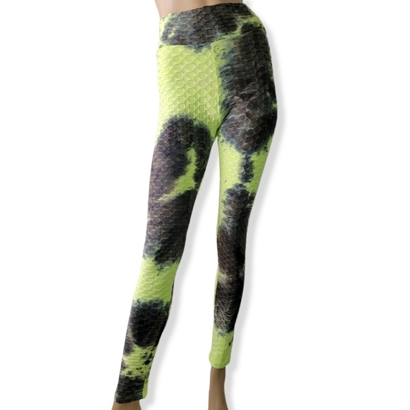 Tik Tok Tye Die Anti-Cellulite Neon Green Leggings - Picture 8 of 9